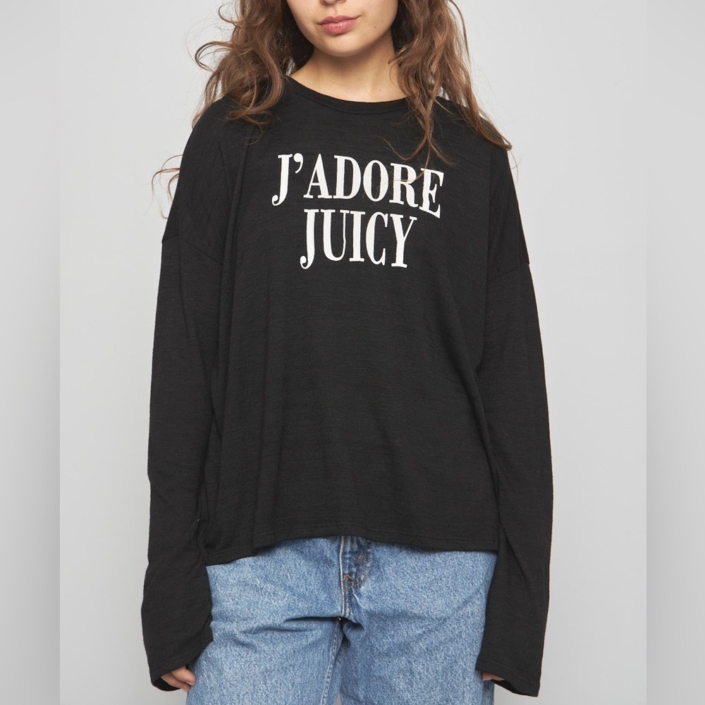 Juicy Couture Black Plastisol Bell Sleeve Sweater Top Large
